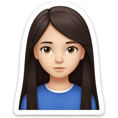 white teenage girl with long straight dark brown hair, pretty, has dark brown eyes, shoulder and above sticker