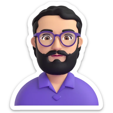 man with medium black beard, black hair, very prominent unibrow, olive tan skin, brown eyes, and glasses sticker