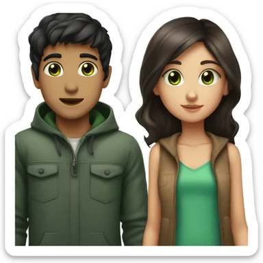 boy with brown eyes and black hair kissed girl with brown hair and green eyes  sticker