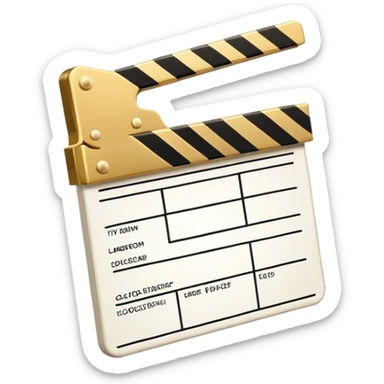 ultra simplified movie clapper with gold and white colors, two simple rectangles with a diagonal line sticker