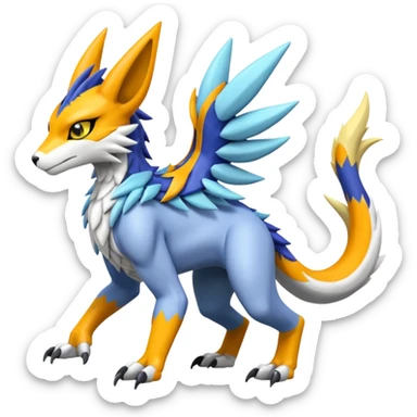 Colorful Smooth Soft Scaled Meloetta-Wargreymon-Renamon-Sergal-Pokémon-Digimon-Fakémon-fusion-hybrid-creature sticker