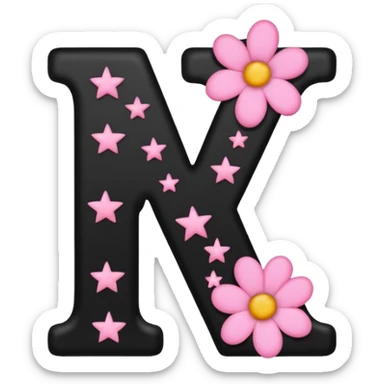 The letter V in black font with a pink heart stars and flowers sticker