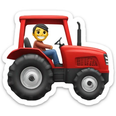 happy person driving giant RED tractor sticker