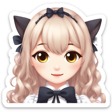 Gorgeous anime style catgirl with blushing face with maid outfit bow tie idol model kawaiicore pearly petite simplistic aesthetic trending style sticker
