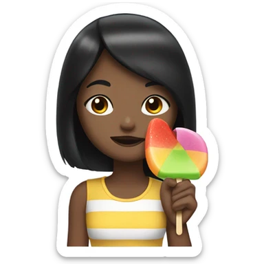 Girl with black hair sucking popsicle sticker