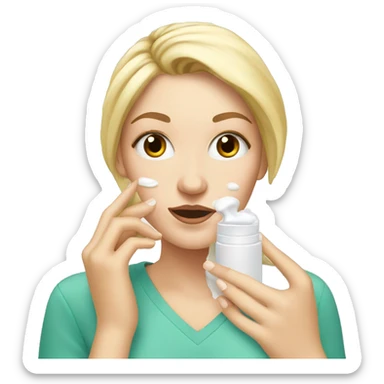 white girl applying cream on face sticker