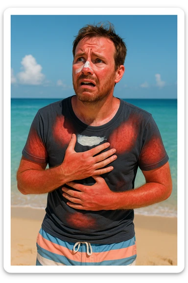 uomo a mare con paura delle ustioni, ed è un po' bruciato sticker