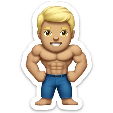 A blonde boy with huge muscles sticker