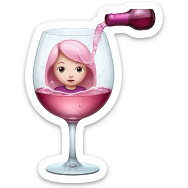 Little person stuck inside a huge glass of pink wine sticker