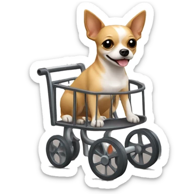 tan terrier Chihuahua mix with wheels/ cart/ dog wheelchair sticker