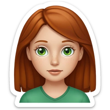 Create an emoji of a white girl with freckles, brown hair and green eyes sticker