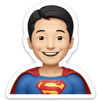 old Chinese dressed as Superman laughing with closed eyes sticker