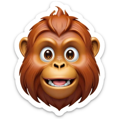 Cinematic Comical Orangutan Portrait Emoji, Head tilted dramatically with an exaggeratedly shocked expression, featuring a robust, animated face with wide, comically expressive eyes full of humorous disbelief, Simplified yet hilariously expressive features, highly detailed, glowing with a slightly sassy glow, high shine, dramatic yet playful, stylized with an air of quirky jungle attitude, soft glowing outline, capturing the essence of a meme-worthy orangutan that looks ready to side-eye its way into viral fame! sticker