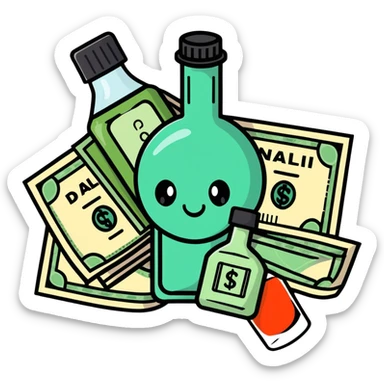 price tag with a few dollar bills and a bottle of nail polish sticker