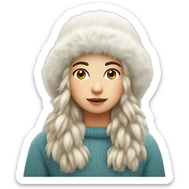 fluffy cozy winter hat on white girl sticker