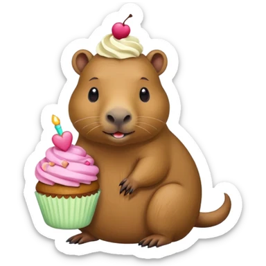 capybara with cupcake sticker