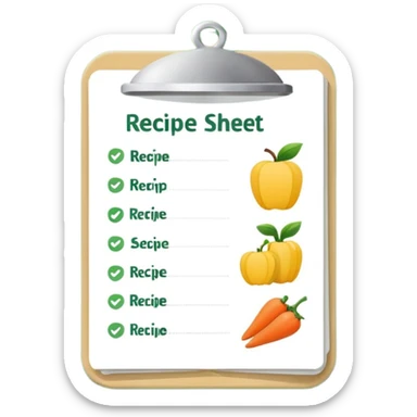 Small icon emoji of recipe sheet, minimum details, green #36a767 main color sticker