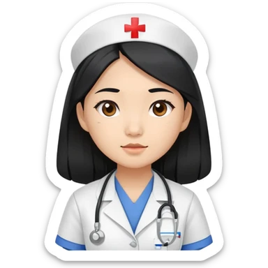 Critical care Asian girl with long black hair nurse sticker