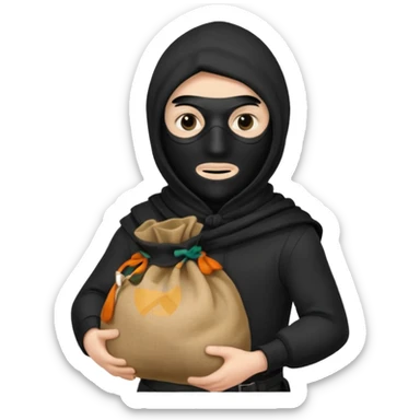 Thief in black mask holding sack sticker