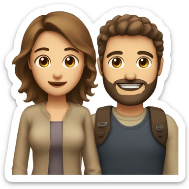 A couple a women with Brown hair and a mole above her lip and a man with a beard cute smile and brown hair  sticker