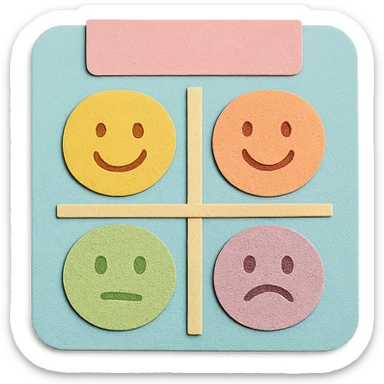 soft pastel mood tracker with round smiley faces, no shadow, gentle paper craft style sticker