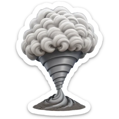 3D render of Tornado, miniature weather phenomenon, volumetric particle effects, swirling dusty grey funnel cloud, elemental energy, emoji style, isolated on white background --v 6.0. sticker