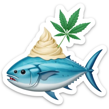 bluefin tuna in a gelato with cannabis leaf sticker