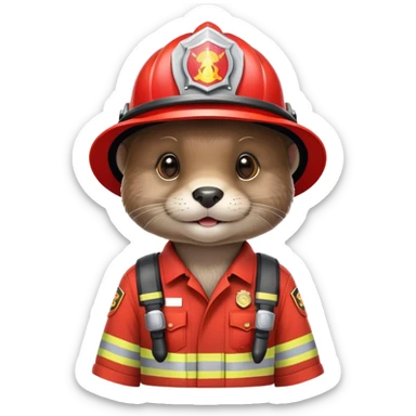cute otter wearing firefighter helmet and uniform sticker