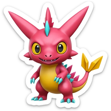 A 3D CGI model of a randomly-colored edgy kawaii Fakémon-Pokémon-Digimon-creature (full body) sticker
