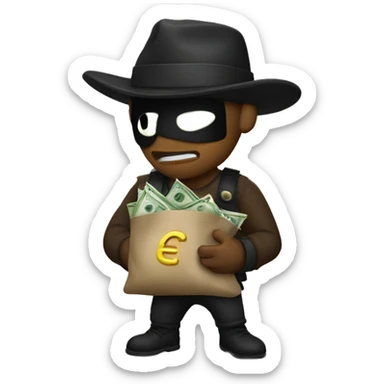 A bandit holding a money bag sticker