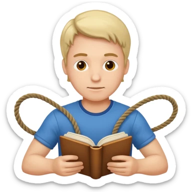 a man reading the book with ropes on the cover sticker