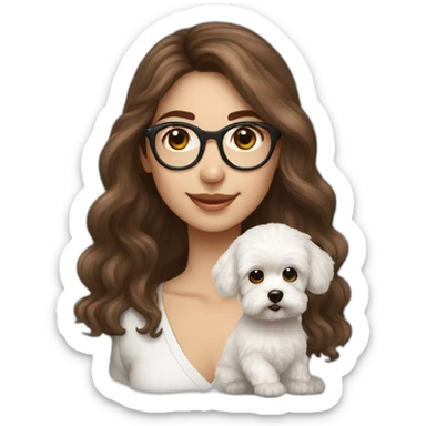 Long brown hair, eyeglassed turkish girl with white maltipoo sticker
