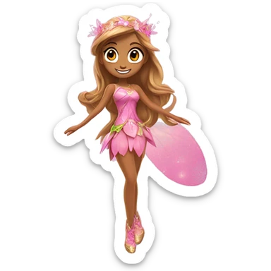 Flora the adult latina fairy of nature in her enchantix fairy pink clothing and fairy enchantix wings and long light brown hair from winx club. Lots of sparkles and fairydust   sticker