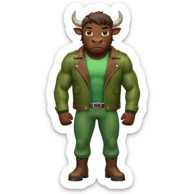Big green bull full body with brown jacket sticker