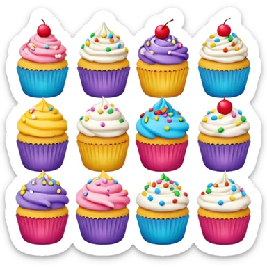 A 3D cartoon poster advertising cupcakes, with bright colors and clean typography, Memoji-style. sticker