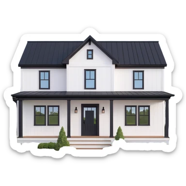 modern farmhouse with white siding and black trim sticker