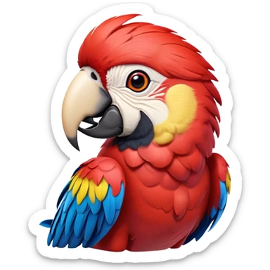 Cinematic Realistic Comical Macaw Portrait Emoji, Head tilted dramatically with an exaggeratedly amused expression, featuring a striking array of vividly detailed scarlet and blue feathers with bold natural accents and wide, expressive eyes full of playful disbelief, rendered with lifelike texture and vibrant hues, high shine, dramatic yet playful, styled with an air of cheeky avian mischief, soft glowing outline, capturing the essence of a spirited and over‐the‐top macaw that looks ready to flap its way into viral fame! sticker