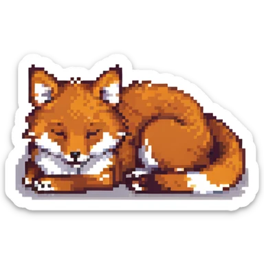 pixel art sleepy fox, retro style, warm muted colors, subtle grain, nostalgic aesthetic sticker