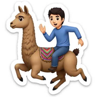 Guy with dark hair getting chased by a scary llama  sticker