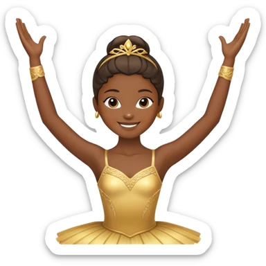 dark-skinned ballerina wearing golden outfit, smiling with raised arms sticker