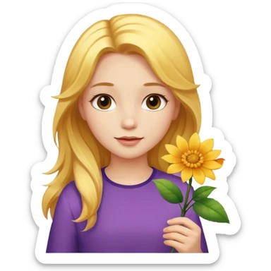 A girl with a flower in her hand, golden hair, and beauty. sticker
