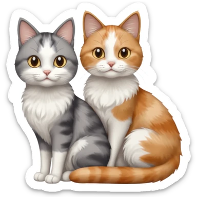 a realistic looking very fluffy grey and white cat with grey legs and white paws, sitting next to another cat sticker