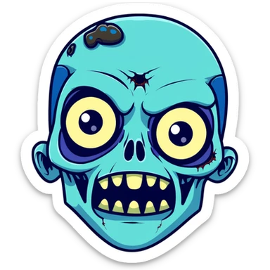 blue zombie face with bright glowing eyes and white outline sticker