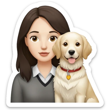 English cream retriever and a White woman with dark brown hair sticker
