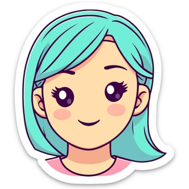 cute girl face in pastel colors, cartoonish sticker