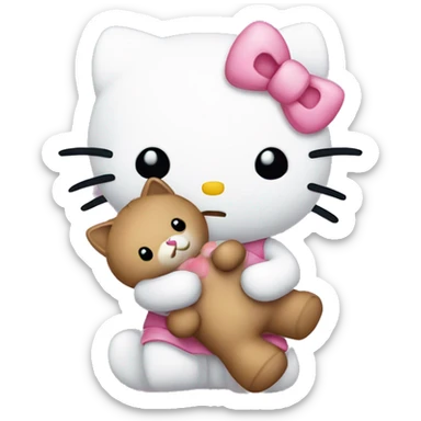 cute hellokitty holding a teddy bear sticker