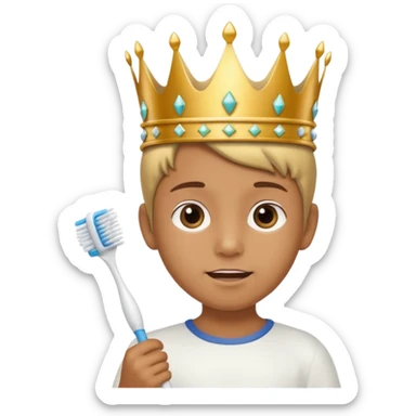 Creat an emoji for child with wearing crown holding toothbrush sticker