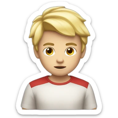 Angry boy child light skin color blond hair red shirt sticker