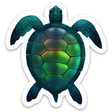 Dark iridescent sea turtle glowing with a bow sticker