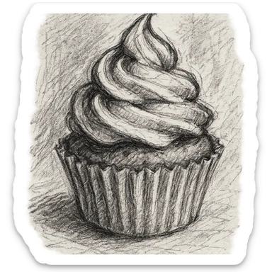 cupcake, hand-drawn, detailed lines, pencil sketch style sticker